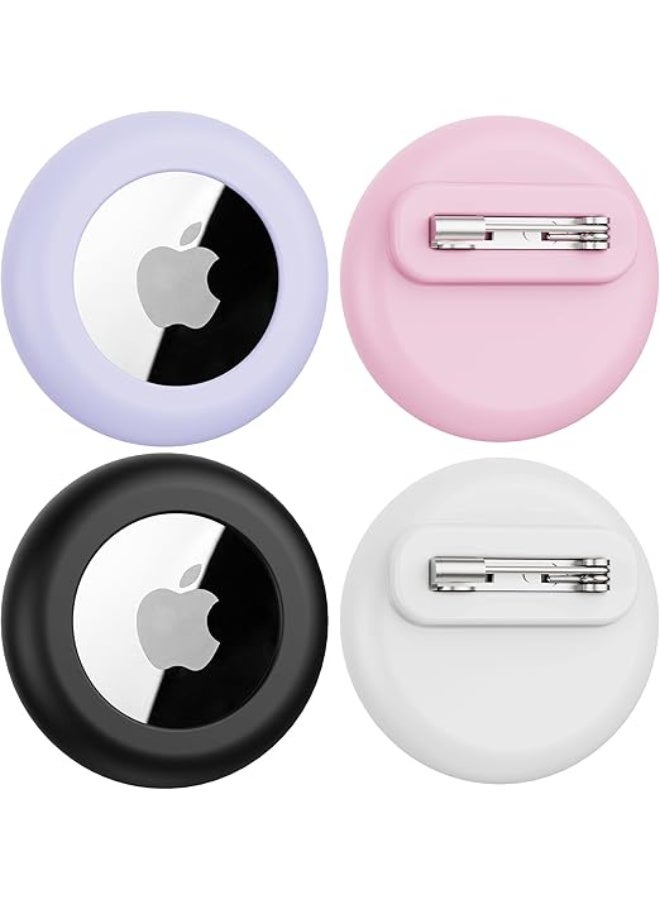 حافظة مخفية للأطفال من أبل، تحتوي على 4 قطع، لبطاقات أبل إير تاغ، حامل سيليكون لبطاقات إير تاغ مع دبابيس أمان للتتبع، مضاد للضياع، للأطفال وكبار السن، والأمتعة، والملابس (أسود، أبيض، وردي، بنفسجي) - Image 1