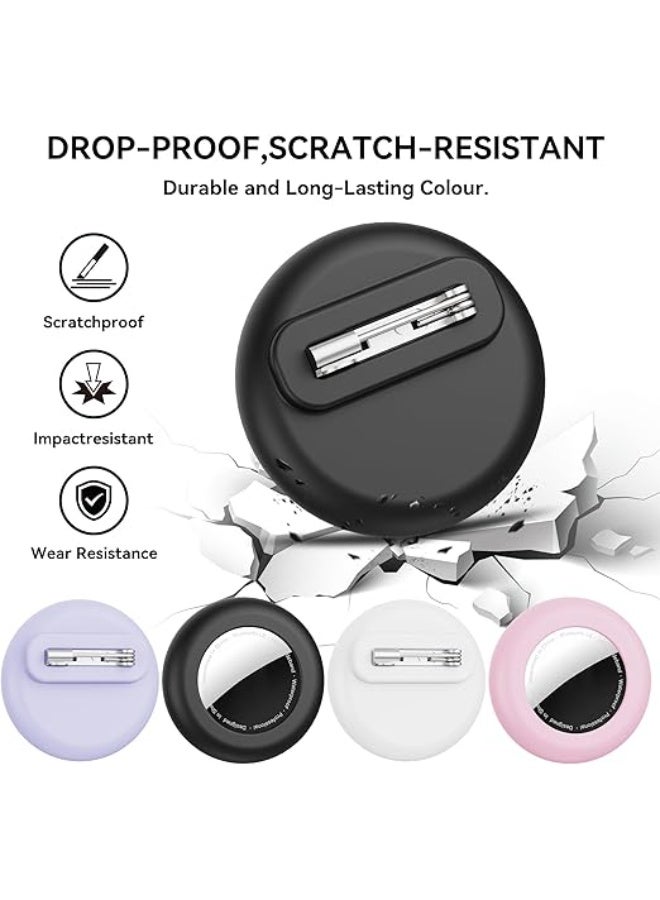 حافظة مخفية للأطفال من أبل، تحتوي على 4 قطع، لبطاقات أبل إير تاغ، حامل سيليكون لبطاقات إير تاغ مع دبابيس أمان للتتبع، مضاد للضياع، للأطفال وكبار السن، والأمتعة، والملابس (أسود، أبيض، وردي، بنفسجي) - Image 2
