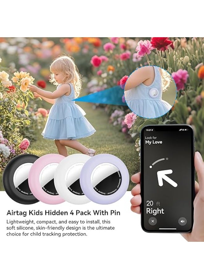 حافظة مخفية للأطفال من أبل، تحتوي على 4 قطع، لبطاقات أبل إير تاغ، حامل سيليكون لبطاقات إير تاغ مع دبابيس أمان للتتبع، مضاد للضياع، للأطفال وكبار السن، والأمتعة، والملابس (أسود، أبيض، وردي، بنفسجي) - Image 5