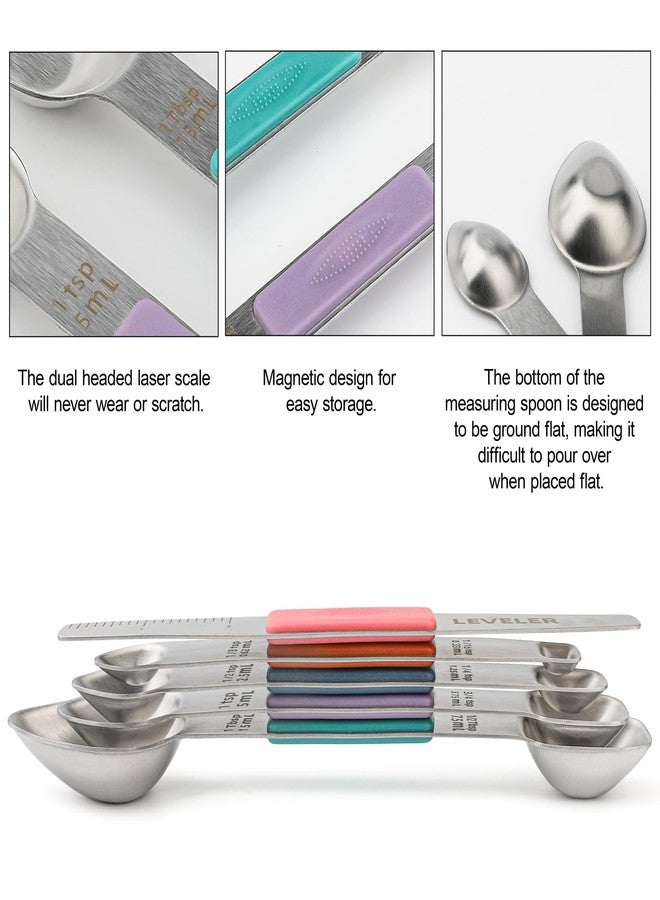 Turewin Magnetic Measuring Spoons Set Stainless Steel Double Sided Measuring Spoons with 1 Leveler Measuring Teaspoon Tablespoon for Dry and Liquid Ingredients (5, Multicolor) - Image 4