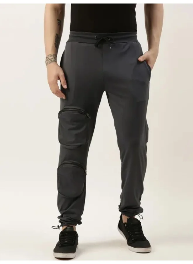 مانياك Maniac Mens Dark Grey Front Pocket Solid 90% Polyester 10% Spandex French Terry Slim Fit Cargo Pant