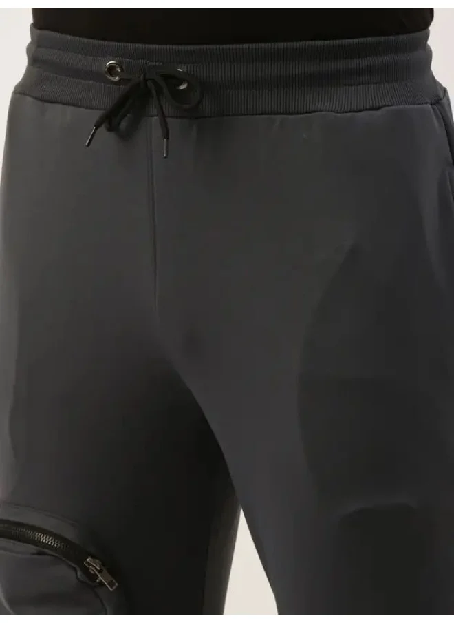 مانياك Maniac Mens Dark Grey Front Pocket Solid 90% Polyester 10% Spandex French Terry Slim Fit Cargo Pant