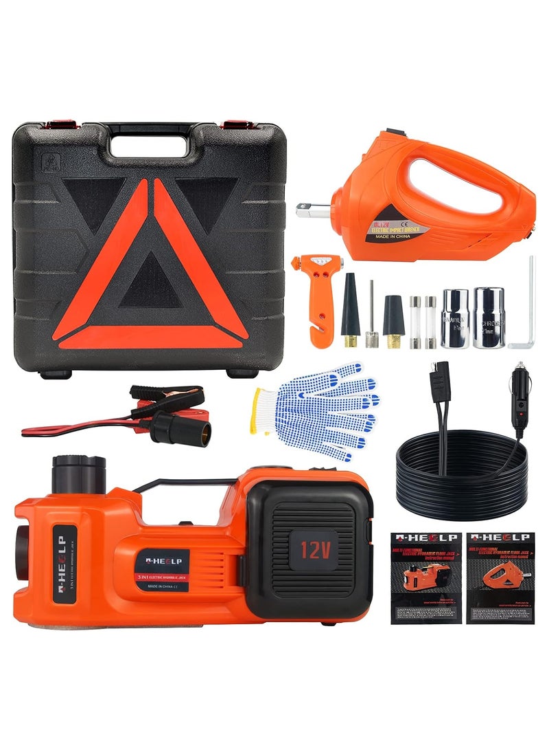 توبيز جاك سيارة توبي 5 أطنان مع مفتاح صدمات كهربائي، أدوات السيارة مع مضخة هوائية مدمجة، ضوء LED، مطرقة أمان، مجموعة أدوات إصلاح إطارات السيارات 12V 4 في 1