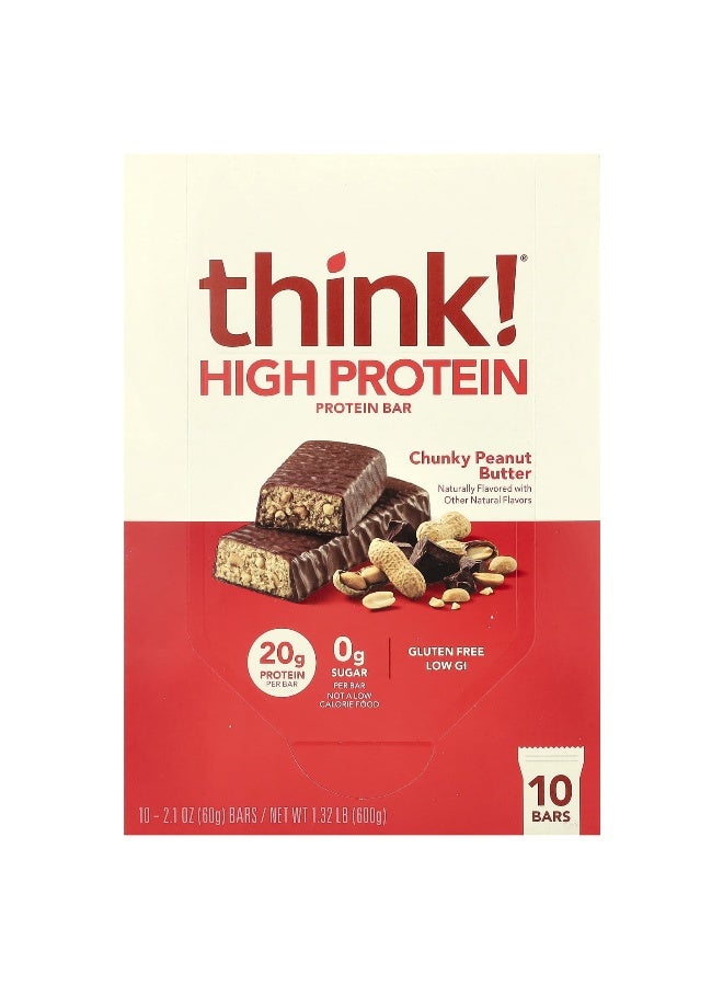 think! Think !, High Protein Bars, Chunky Peanut Butter, 10 Bars, 2.1 oz (60 g) Each (Packaging may vary) - Image 1