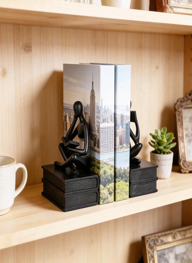 SHENGTIAN حاملات كتب على شكل تمثال المفكر القارئ، حاملات كتب مزخرفة لمحبي الكتب، مانعة كتب فريدة لتزيين المكتب المنزلي ورفوف الكتب، إكسسوارات مكتبية عصرية باللون الأسود (أسود) - Image 2