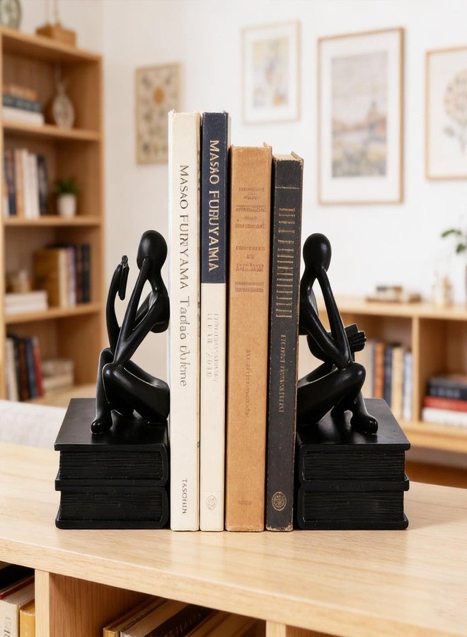 SHENGTIAN حاملات كتب على شكل تمثال المفكر القارئ، حاملات كتب مزخرفة لمحبي الكتب، مانعة كتب فريدة لتزيين المكتب المنزلي ورفوف الكتب، إكسسوارات مكتبية عصرية باللون الأسود (أسود) - Image 5