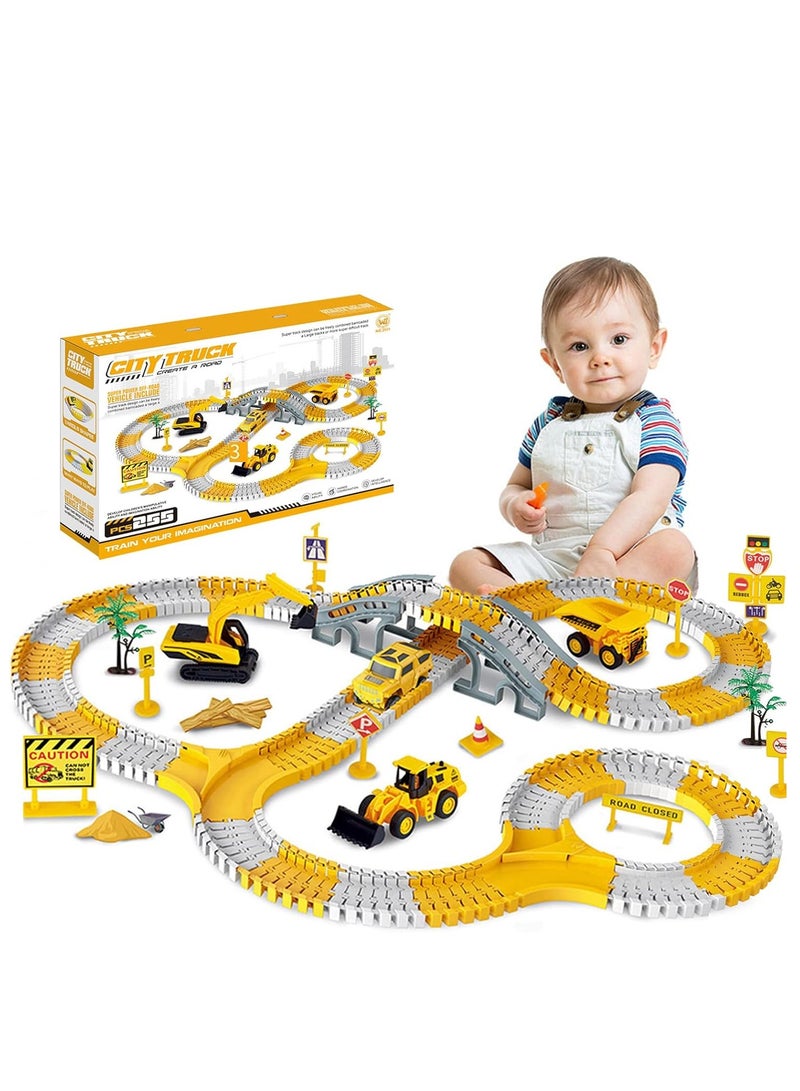 Hanayo 255 قطعة مجموعة مسارات سباق البناء للأطفال، سلسلة المسارات، مجموعة لعبة مسار القطار المرنة للأطفال من 3 إلى 6 سنوات، لعبة سباق الطرق في المناظر الحضرية، هدية عيد الميلاد أو عيد الميلاد، - Image 1