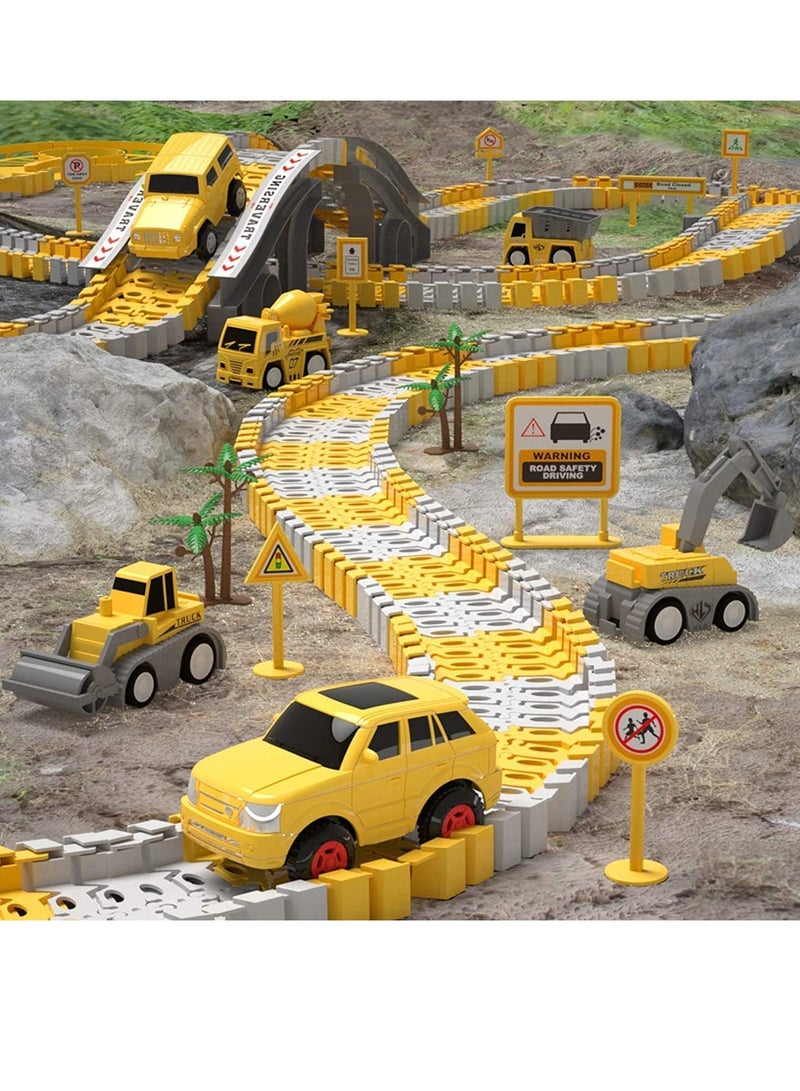 Hanayo 255 قطعة مجموعة مسارات سباق البناء للأطفال، سلسلة المسارات، مجموعة لعبة مسار القطار المرنة للأطفال من 3 إلى 6 سنوات، لعبة سباق الطرق في المناظر الحضرية، هدية عيد الميلاد أو عيد الميلاد، - Image 3
