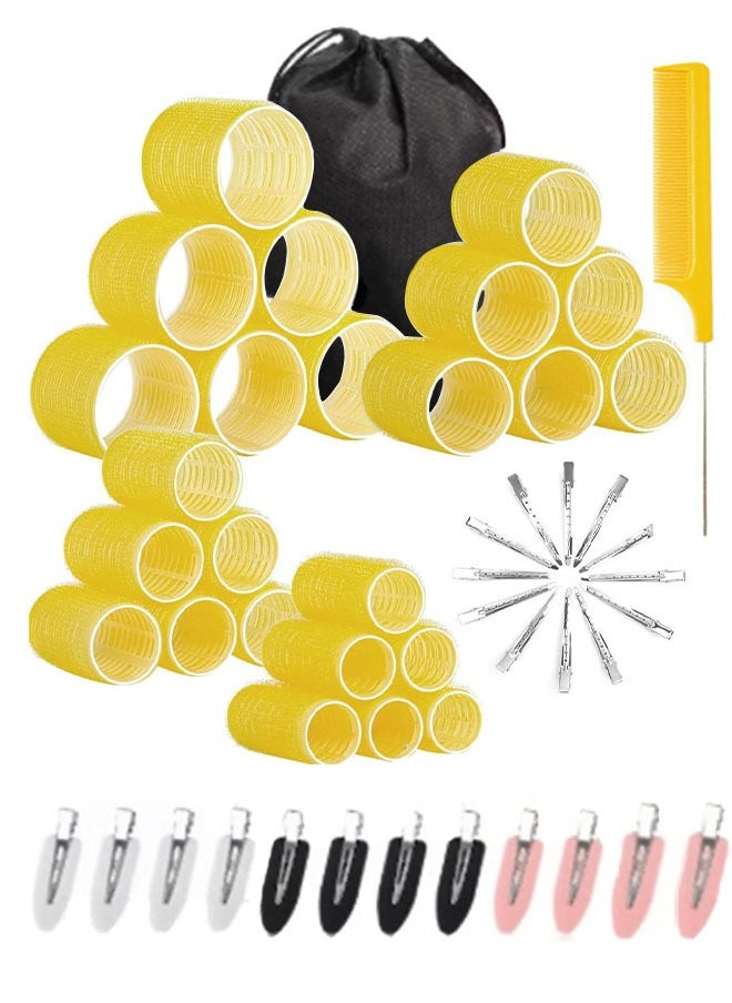 Generic Rollers Hair Curlers 50 Pcs Set with 24Pcs Hair Rollers 4 Sizes (6 Jumbo Rollers/6 Large Rollers/6 Medium Rollers/6 Small Rollers) / 1 comb and 24 Pcs Hair Clips & Storage Bag for Long Medium Short Thick Hair Volume Styling (Yellow)  - Image 1
