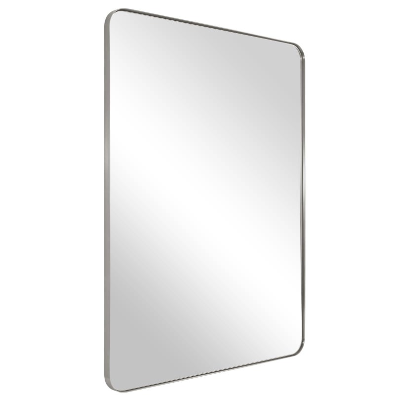 ANDY STAR Brushed Nickel Mirror for Bathroom 22x30 Silver Metal Frame Wall Mirror Rectangular Stainless Steel Rounded Corner Mirror with 1 Deep Set Design Hangs Horizontal Or Vertical