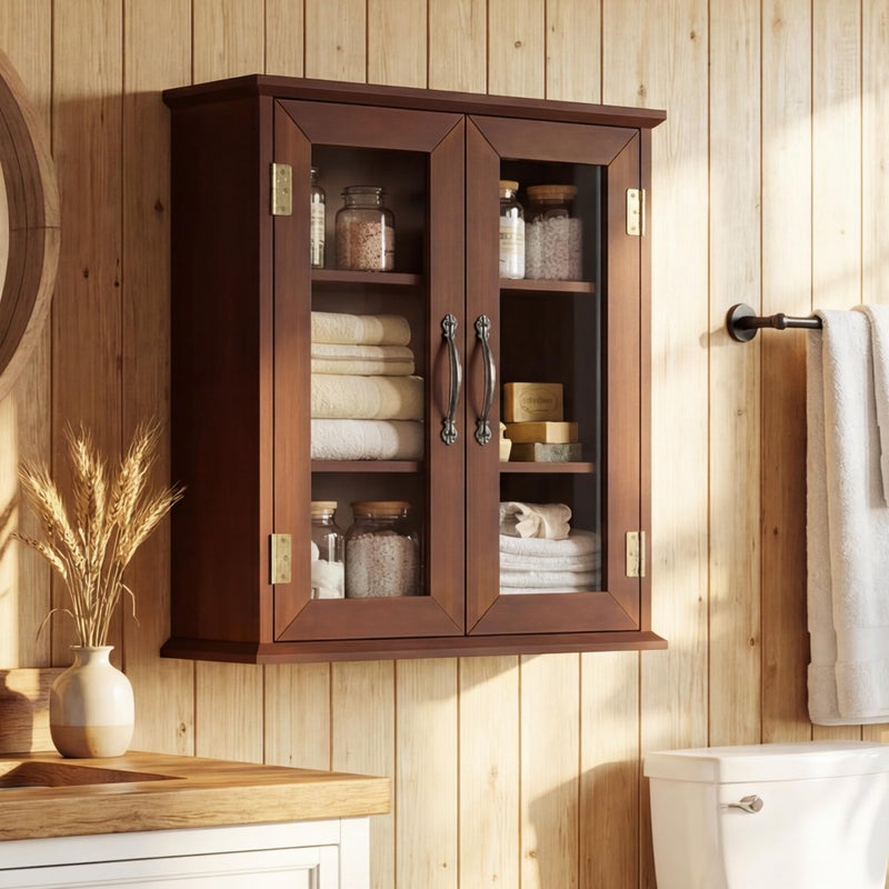ChooChoo Bathroom Wall Cabinet, Medicine Cabinet with Acrylic Doors, Wall Mounted Over The Toilet Storage Cabinet with Adjustable Shelves for Bathroom, Kitchen, and Laundry Room, Walnut - Image 2