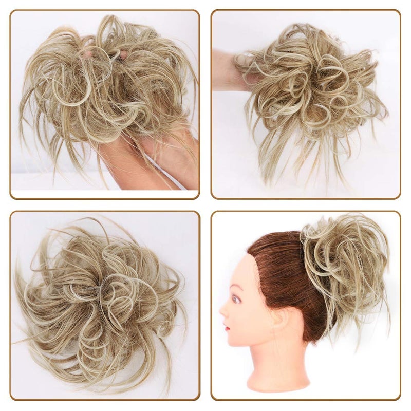 Lativ Messy Hair Bun Tousled Updo Hair Scrunchies Extension With Elastic Rubber Band Messy Accessories Hair Pieces for Women Girls (Messy Bun, Bleach Blonde) - Image 4