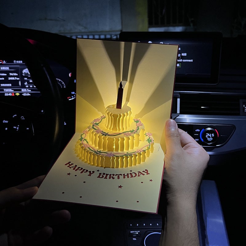 Birthday Greeting Card Music Light 3D Stereo Cake Recording Greeting Card Diy Handmade Gift Feeling Blessing Staff Card - Image 2