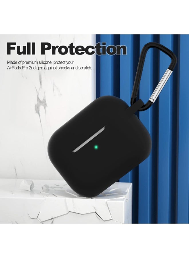 Compatible Case Cover for AirPods Pro 2nd Generation (2022), Protective Silicone Skin with Keychain, Shockproof Anti-Scratch Cover with Front LED Visible for Apple AirPods Pro Gen 2 – Black - Image 4