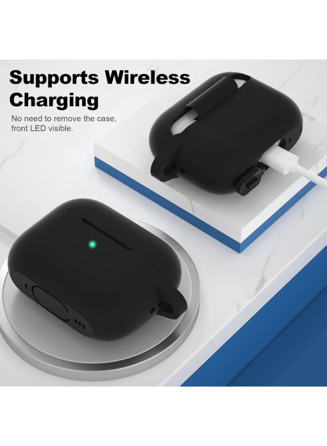 Compatible Case Cover for AirPods Pro 2nd Generation (2022), Protective Silicone Skin with Keychain, Shockproof Anti-Scratch Cover with Front LED Visible for Apple AirPods Pro Gen 2 – Black - Image 3