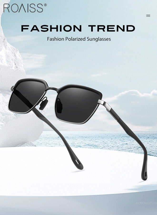 roaiss Fashion Polarized Sunglasses for Men, UV Protection Metal Square Retro Sun Glasses, Anti-glare Driver Driving Eyewear, Suitable for Cycling, Golf, Fishing - Image 5