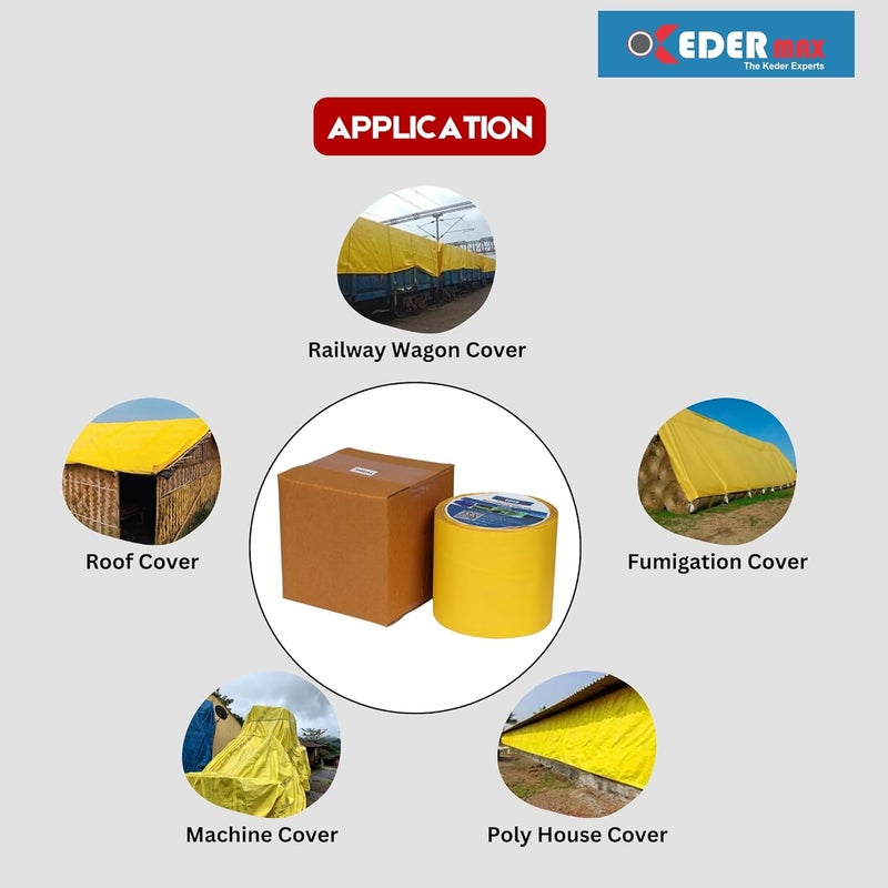 KEDER MAX Tarpaulin Repair Tape 5m 100% Waterproof, UV-Resistant & Heavy Duty Duct Tape Weatherproof Bond for Tarpaulins, Tents, HDPE, and More Multipurpose Use 9.5cm x 5m Roll per Pack (Yellow) - Image 5