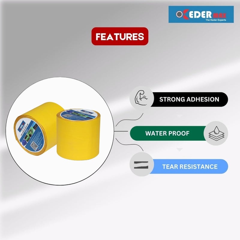 KEDER MAX Tarpaulin Repair Tape 5m 100% Waterproof, UV-Resistant & Heavy Duty Duct Tape Weatherproof Bond for Tarpaulins, Tents, HDPE, and More Multipurpose Use 9.5cm x 5m Roll per Pack (Yellow) - Image 4
