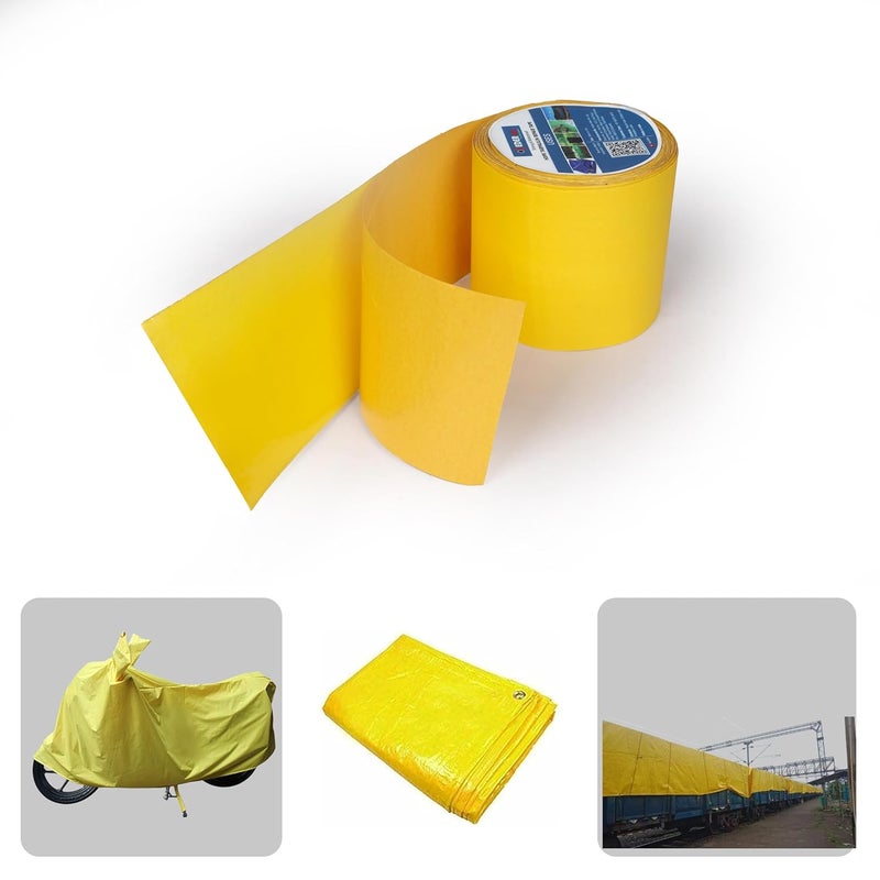 KEDER MAX Tarpaulin Repair Tape 5m 100% Waterproof, UV-Resistant & Heavy Duty Duct Tape Weatherproof Bond for Tarpaulins, Tents, HDPE, and More Multipurpose Use 9.5cm x 5m Roll per Pack (Yellow) - Image 2