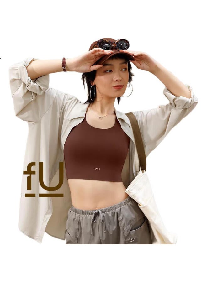 VFU Sports Bra For Women, Versatile, Shock-Absorbing, Suitable For Outdoor Wear, Yoga, Fitness Tank Top, Brown, Size M - Image 2