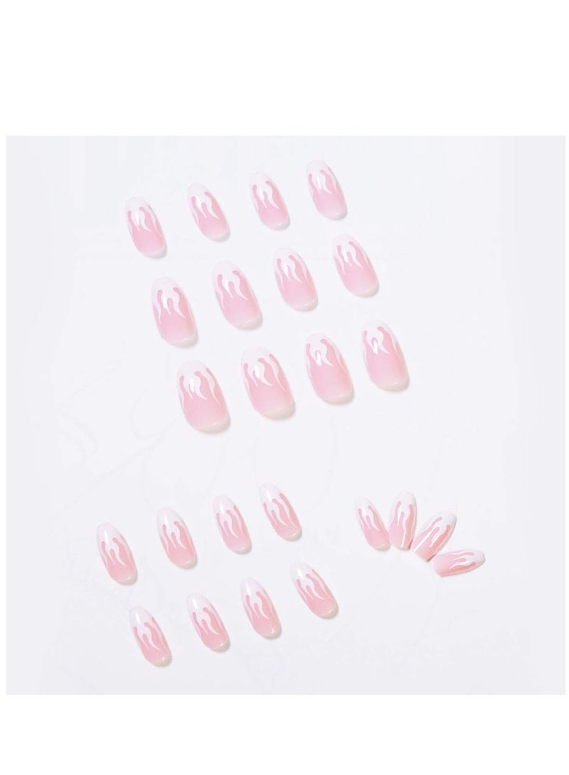 KASTWAVE Nails Prom Medium Length Flame Fake Nails Full Cover Nails for Women and Girls Nail Art Fake Nail Nail Patch Pink White 1 SET of 24 PCS Flame Model Without Glue Delivery - Image 3