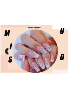 KASTWAVE Nails Prom Medium Length Flame Fake Nails Full Cover Nails for Women and Girls Nail Art Fake Nail Nail Patch Pink White 1 SET of 24 PCS Flame Model Without Glue Delivery  - Image 5
