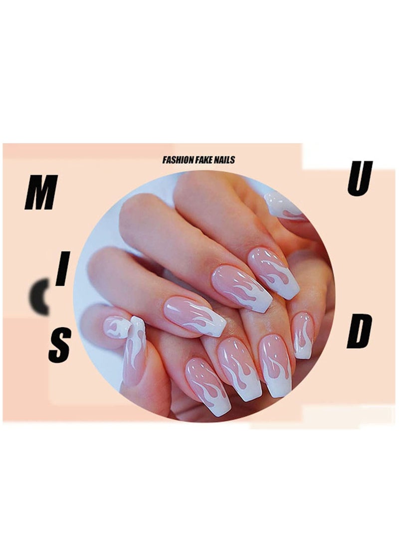KASTWAVE Nails Prom Medium Length Flame Fake Nails Full Cover Nails for Women and Girls Nail Art Fake Nail Nail Patch Pink White 1 SET of 24 PCS Flame Model Without Glue Delivery - Image 5