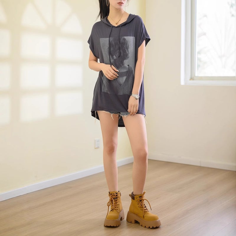 Modal Hooded Printed Short-Sleeved T-Shirt For Women Summer Loose Large Size Fat Mm Top Casual Thin Bottoming Shirt 2025 - Image 4