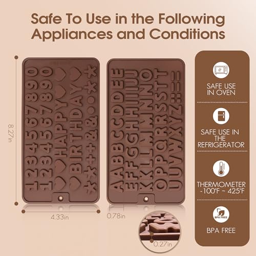 Inn Diary Silicone Letter Mold and Number Chocolate Molds with Happy Birthday Cake Decorations Symbols 2pcs - Image 2