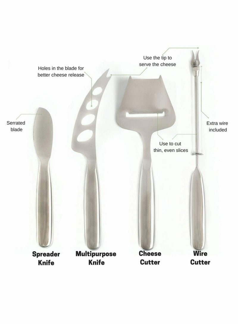Excefore Cheese Knife Set with Handle Steel Stainless Include Cheese Wire Cutter, Cheese Spreader, Cheese Slicer and 4 Holes Cheese Knife… - Image 3