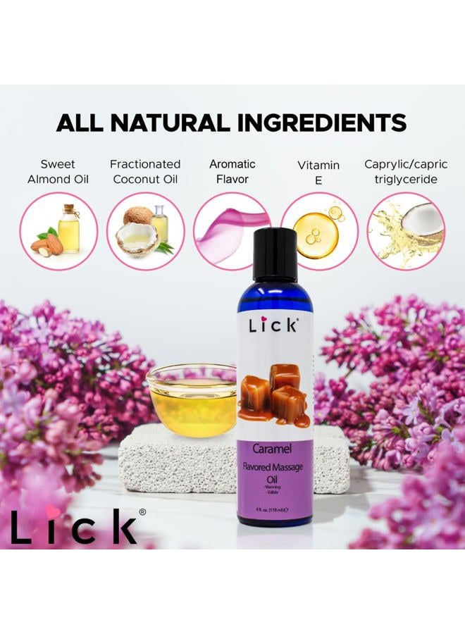 LICK زيت تدليك بنكهة الكراميل للعلاج بالتدليك - تدليك مريح للعضلات للرجال والنساء مع زيت فيتامين E الطبيعي وزيوت العلاج العطري للاستخدام على البشرة - زيوت مرطبة أساسية 4 أونصات - Image 5