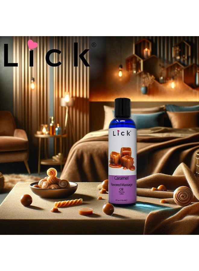 LICK زيت تدليك بنكهة الكراميل للعلاج بالتدليك - تدليك مريح للعضلات للرجال والنساء مع زيت فيتامين E الطبيعي وزيوت العلاج العطري للاستخدام على البشرة - زيوت مرطبة أساسية 4 أونصات - Image 2