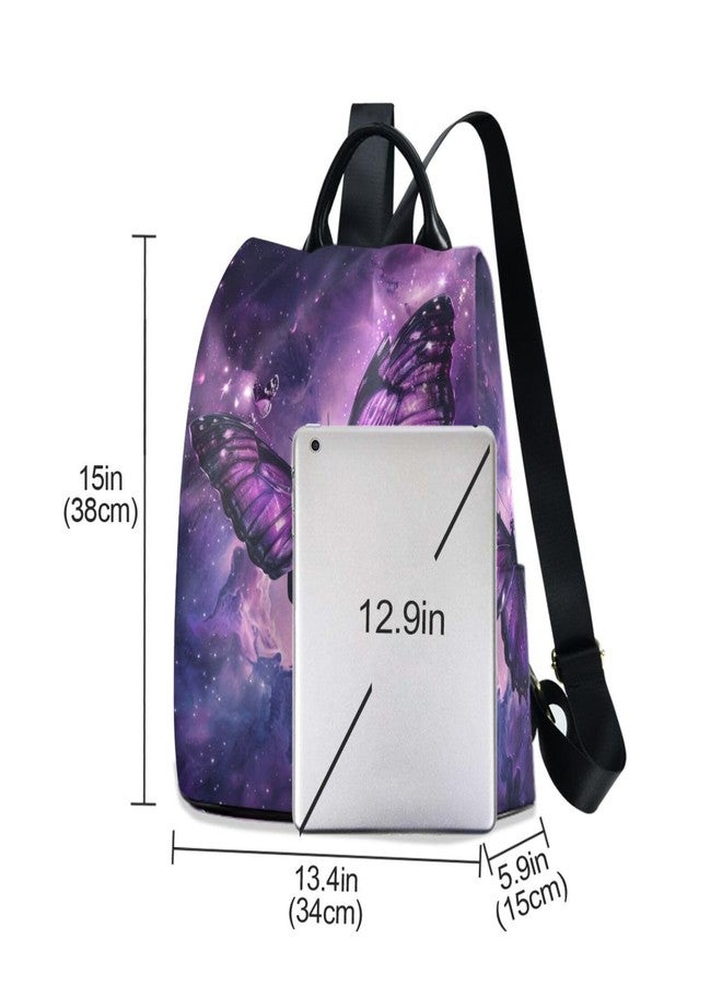 ZOEO Anti Theft Backpack Butterflies Galaxy Purple Women Large Fashion Travel Shoulder Bag Purse Rucksack Lightweight - Image 3
