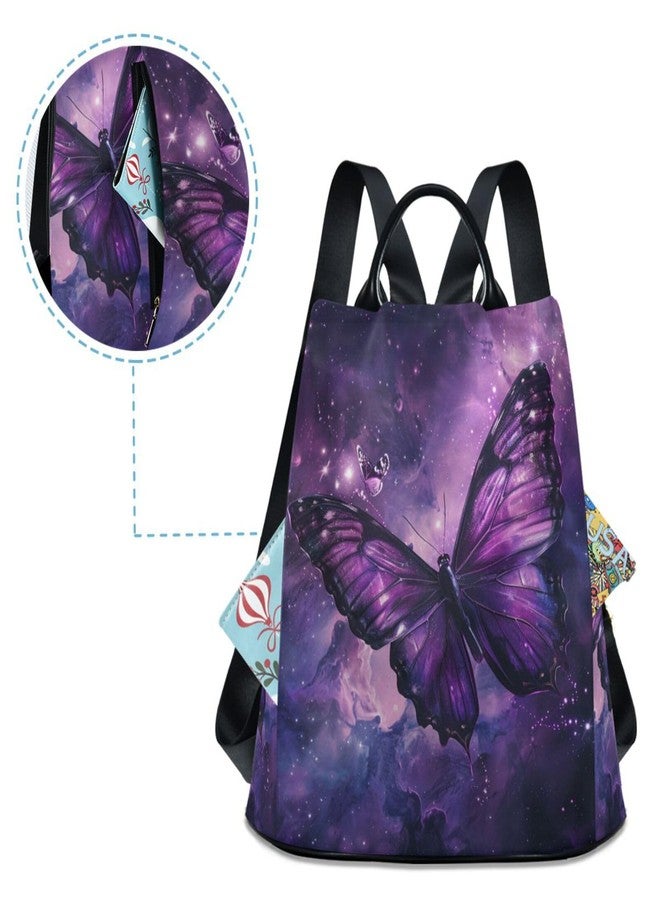 ZOEO Anti Theft Backpack Butterflies Galaxy Purple Women Large Fashion Travel Shoulder Bag Purse Rucksack Lightweight - Image 4