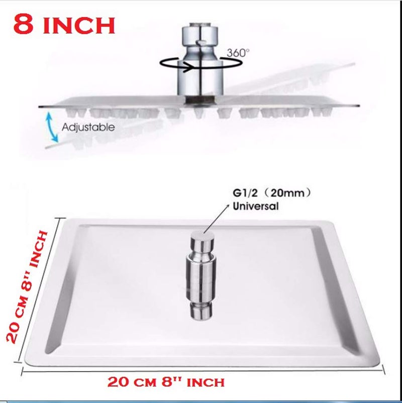 MLD MLD RSH_01 ultra slim Stainless Steel 8 inch 20 cm overhead rain shower for bathroom rain shower Square With 9 inch long steel shower arm Chrome Finish (Size 8 inch,Material-,Color Silver)  - Image 2