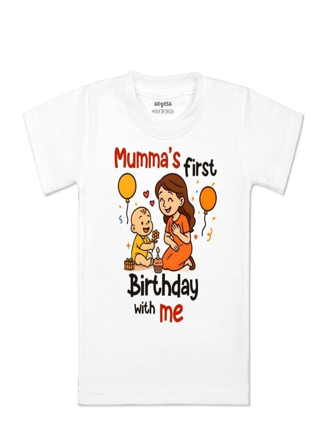 ARVESA Mumma First Birthday with Me TS-2032 Mom Birthday Baby Tshirt for Kids Boys & Girls Half Sleeves Round Neck Clothes Tshirt for Kids Boys 1 Months to 6 Years Dress Pink - Image 4