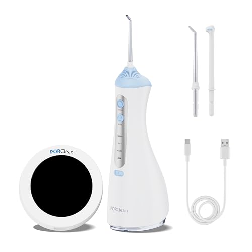 PORClean 200V Water Flosser & UV Toothbrush Sanitizer Holder Combo | Oral Irrigator for Teeth Cleaning | UV Sterilizer Dental Care Kit | Wall Mount Toothbrush Holder, IPX7 Waterproof + Rechargeable (200V+TB_Holder) - Image 1