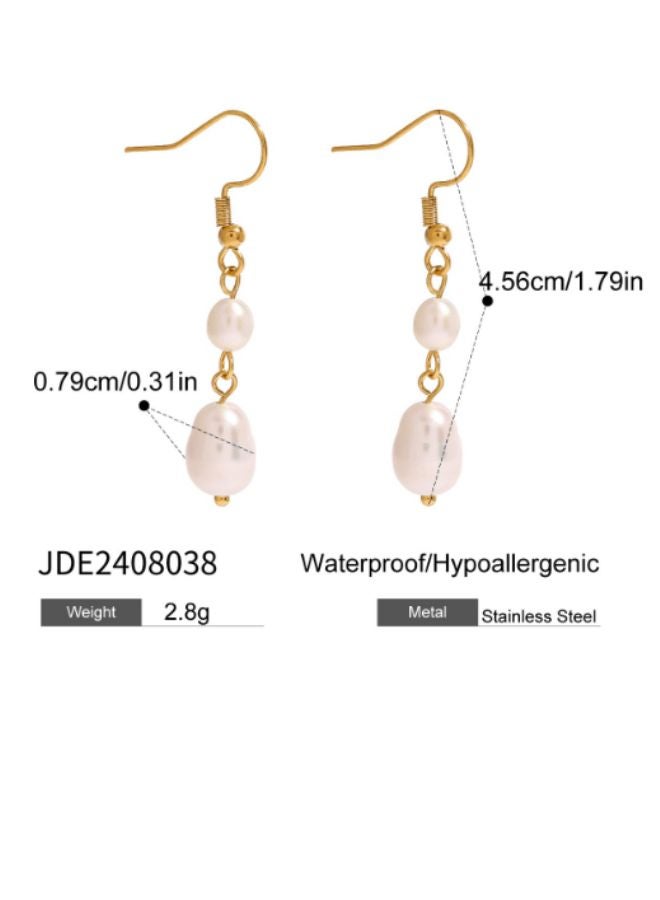 Andaazs Andaazs Women’s Aura Pearl Drop Earrings – 18K Gold-Plated Stainless Steel with Imitation Pearl – Elegant Waterproof Everyday Jewelry  - Image 5