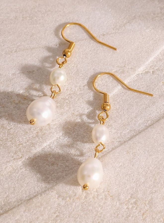 Andaazs Andaazs Women’s Aura Pearl Drop Earrings – 18K Gold-Plated Stainless Steel with Imitation Pearl – Elegant Waterproof Everyday Jewelry  - Image 1