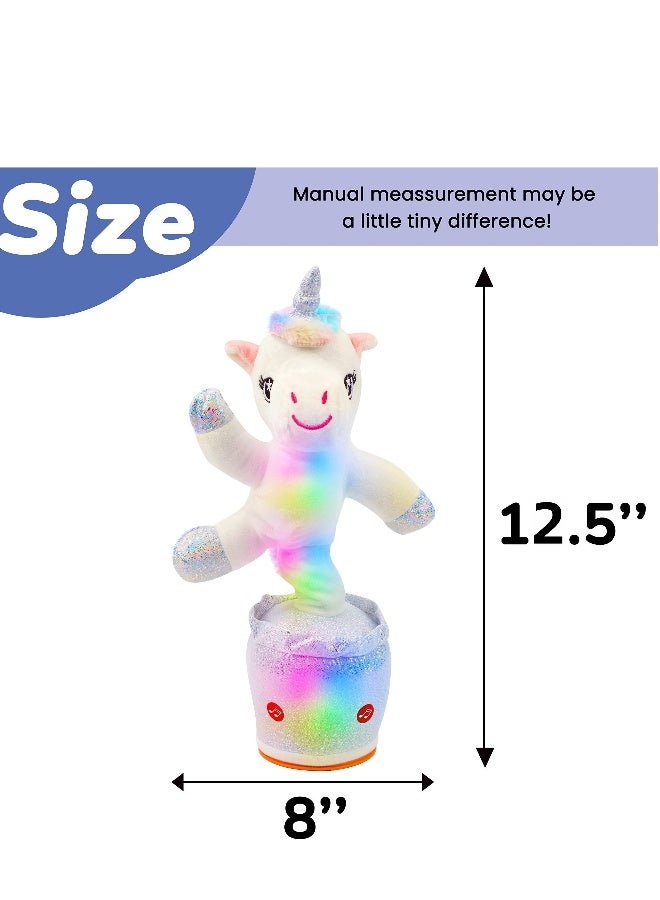 Glowing Dancing Unicorn Toy Repeats What You Say Talking Toy Wriggle Singing Mimicking Twisting Electric Light Up Interactive Animated Toy Speaking Gift for Kids, White, 12.5'' - Image 3