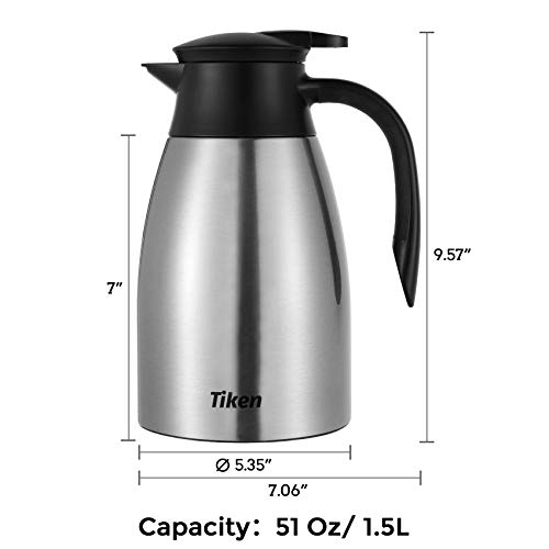 Tiken 51 Oz Thermal Coffee Carafe, Stainless Steel Insulated Vacuum Coffee Carafes For Keeping Hot, 1.5 Liter Beverage Dispenser (Silver) - Image 2