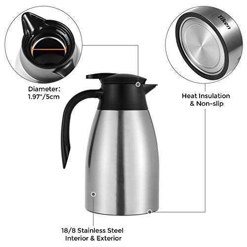Tiken 51 Oz Thermal Coffee Carafe, Stainless Steel Insulated Vacuum Coffee Carafes For Keeping Hot, 1.5 Liter Beverage Dispenser (Silver) - Image 4