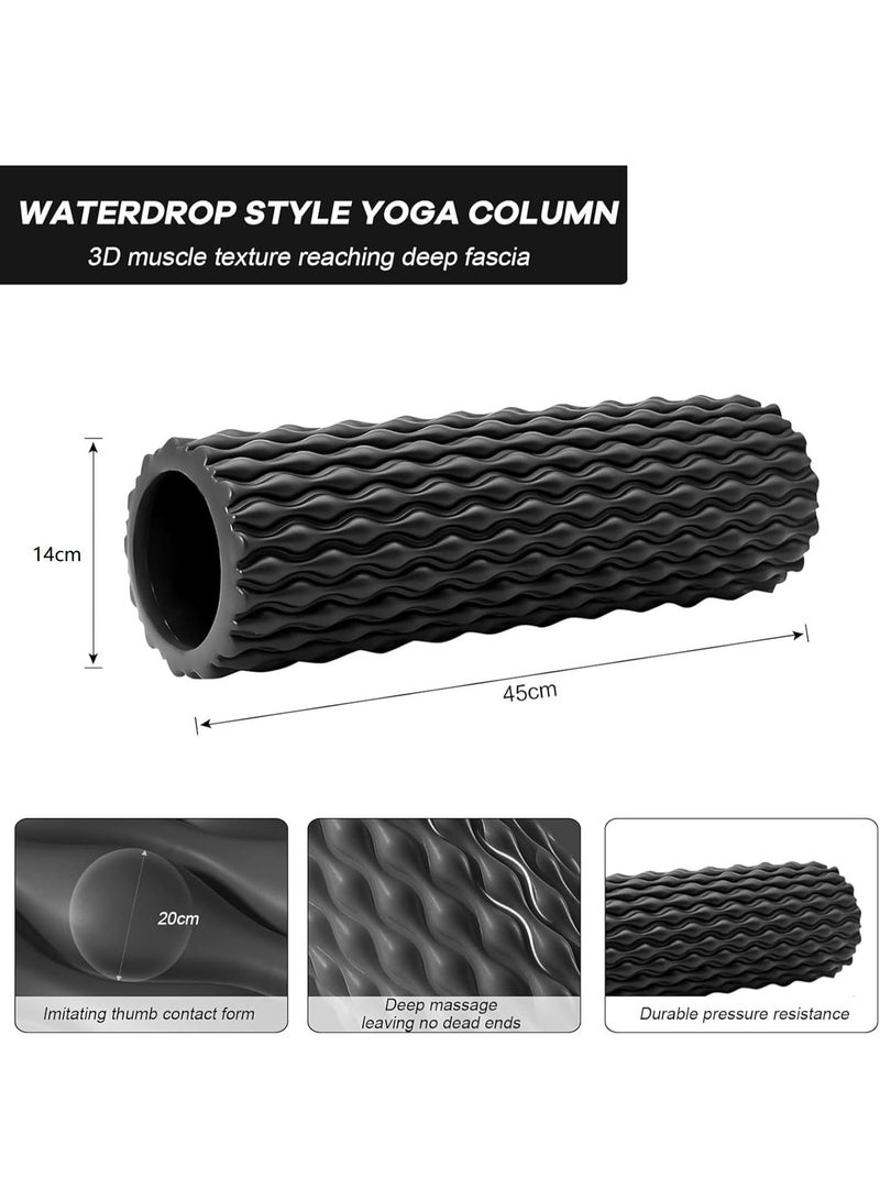 أسطوانة إسفنجية عالية الكثافة 45×14 سم للتمارين والتدليك، أداة متعددة الكثافة لاستعادة العضلات في الأنسجة العميقة للظهر والساقين والذراعين والجسم، تحرير نقاط الزناد الليفية العضلية، تخفيف الألم، مثالية للصالات الرياضية واللياقة البدنية واليوغا والبيلاتس والعلاج الطبيعي (أسود) - Image 3