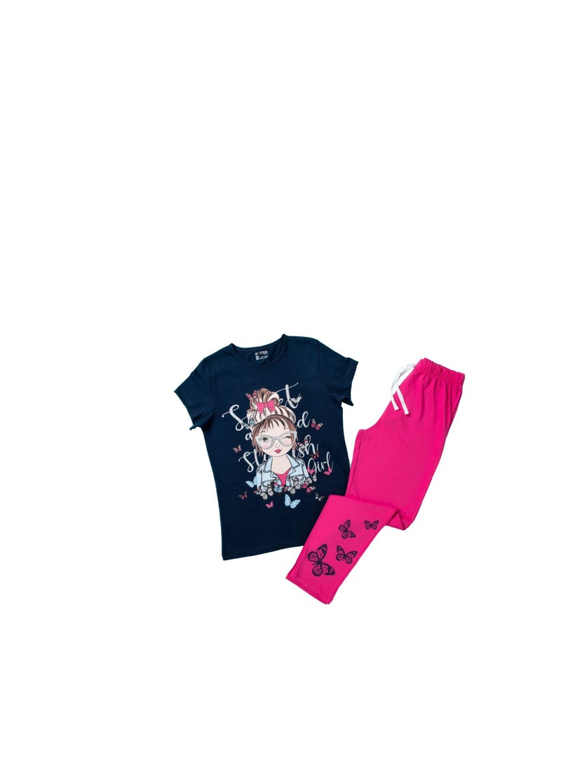 Diamond pajama with navy blue fuchsia pants