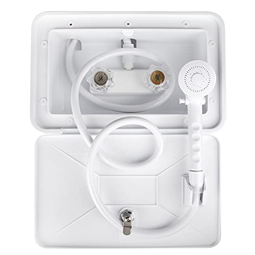 OYMOV RV Exterior Shower Box Kit with Lock for Outside, Outdoor Non-Metallic RV Accessories for RVs, Fifth Wheels, Motorhomes, Travel Trailers, Campers - White - Image 1