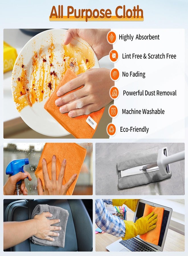 FIXSMITH Microfiber Cleaning Cloth -Pack of 12, Highly Absorbent Cleaning Rags(Grey&Orange), 16"X12" All Purpose Cleaning Towels for Housekeeping, Kitchen, Car, Reusable Microfiber Towels - Image 5