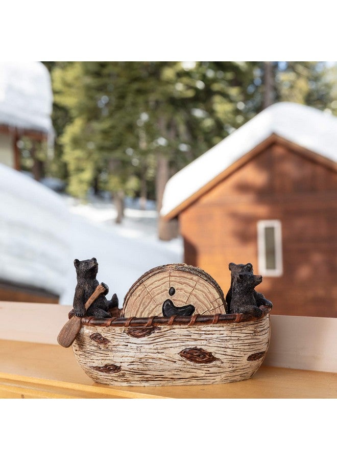 Cabin Obsession Bear Coasters Set of 6 Full Size Rustic Coasters in Handmade Canoe with Adorable Black Bear Figurines | Black Bear Log Cabin Decorations, Rustic Lodge Decor for The Home - Image 4