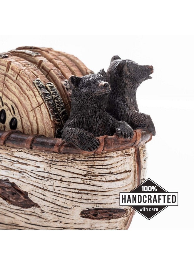 Cabin Obsession Bear Coasters Set of 6 Full Size Rustic Coasters in Handmade Canoe with Adorable Black Bear Figurines | Black Bear Log Cabin Decorations, Rustic Lodge Decor for The Home - Image 2