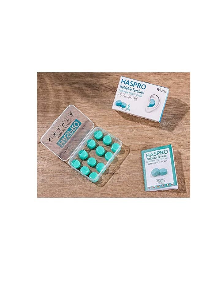 HASPRO - HASPRO [6-Pair Pack] Soft Silicone Earplugs for Sleeping, Swimming & Bathing, Anti-Snoring, Noise Cancelling Reusable Earplugs. Adults & Children (Mint) - Image 1