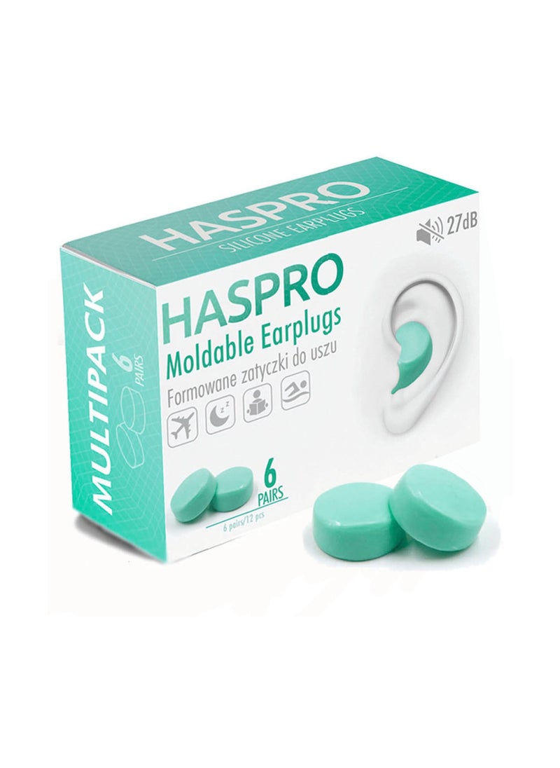 HASPRO - HASPRO [6-Pair Pack] Soft Silicone Earplugs for Sleeping, Swimming & Bathing, Anti-Snoring, Noise Cancelling Reusable Earplugs. Adults & Children (Mint) - Image 1